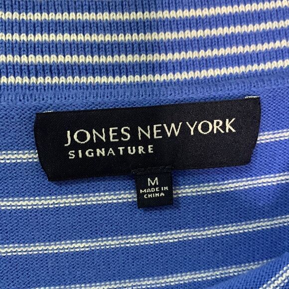 JONES NEW YORK Signature Blue and White Striped Cotton Sweater Size Medium - Picture 3 of 6